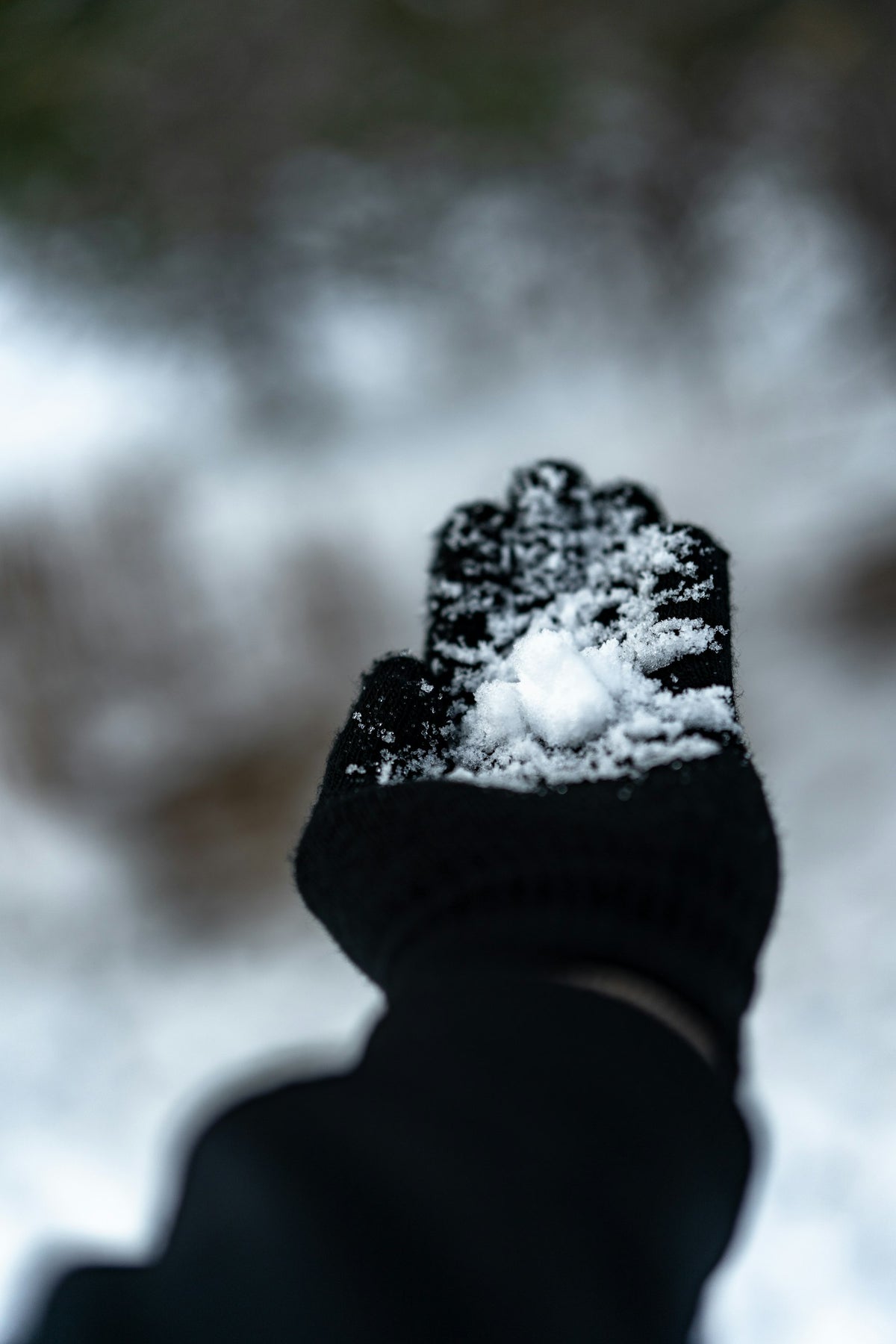 Gant de ski noir recouvert de neige en pleine montagne