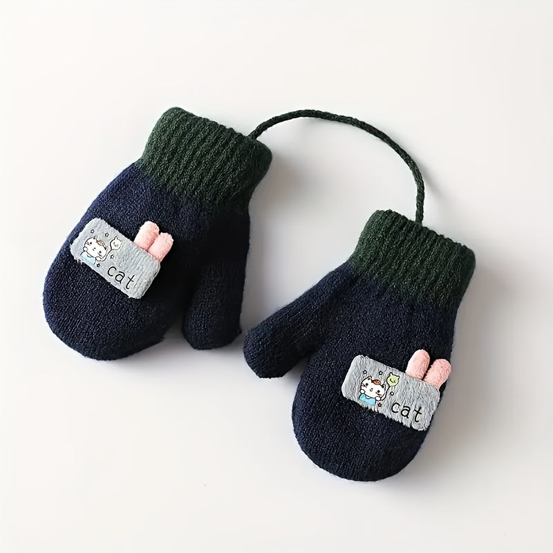 Gants enfant coloris marine, motifs animaux