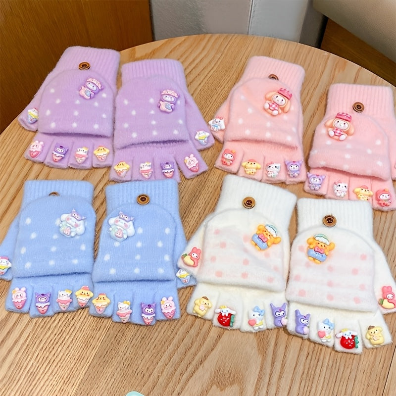 Gants enfant mi-doigts à rabat, vue détail