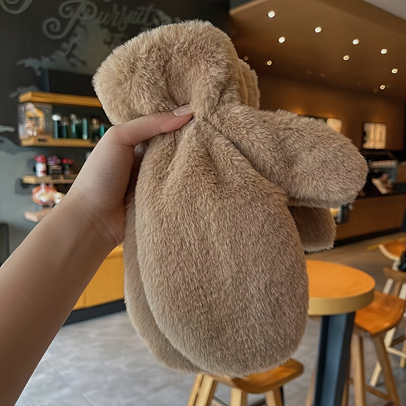 Moufle femme peluche kaki