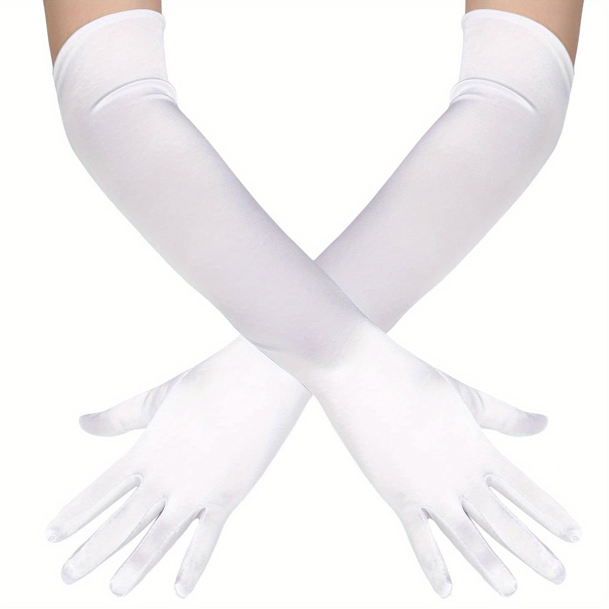 Gants longs femme satin coloris blanc