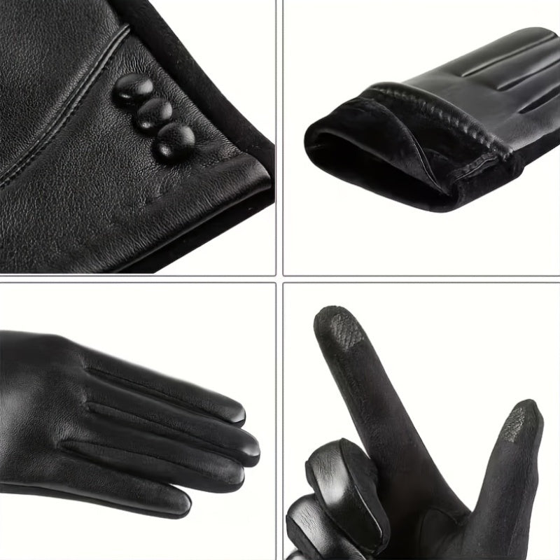 Gants cuir femme noirs, vue portée en extérieur