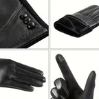 Gants cuir femme noirs, vue portée en extérieur