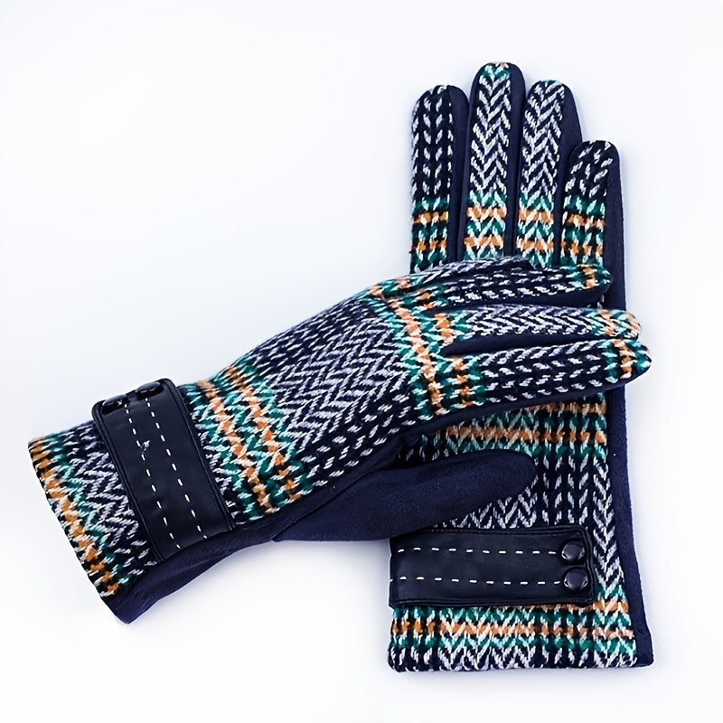 Gant tricot chevrons bleu