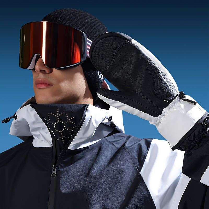 Gants de ski moufle noir et blanc portés au ski