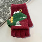 Gants enfant coloris bordeaux, motif dinosaure