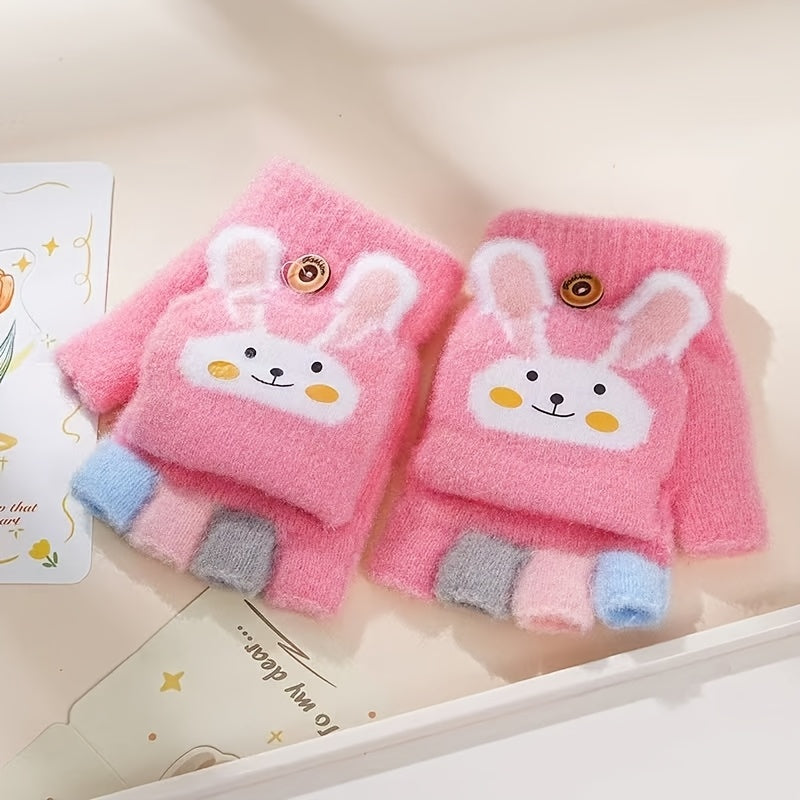 Gants enfant coloris rose foncé, motif lapin et cœur