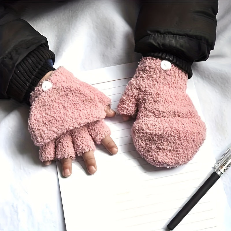 Gants enfant mi-doigts à rabat, vue détail