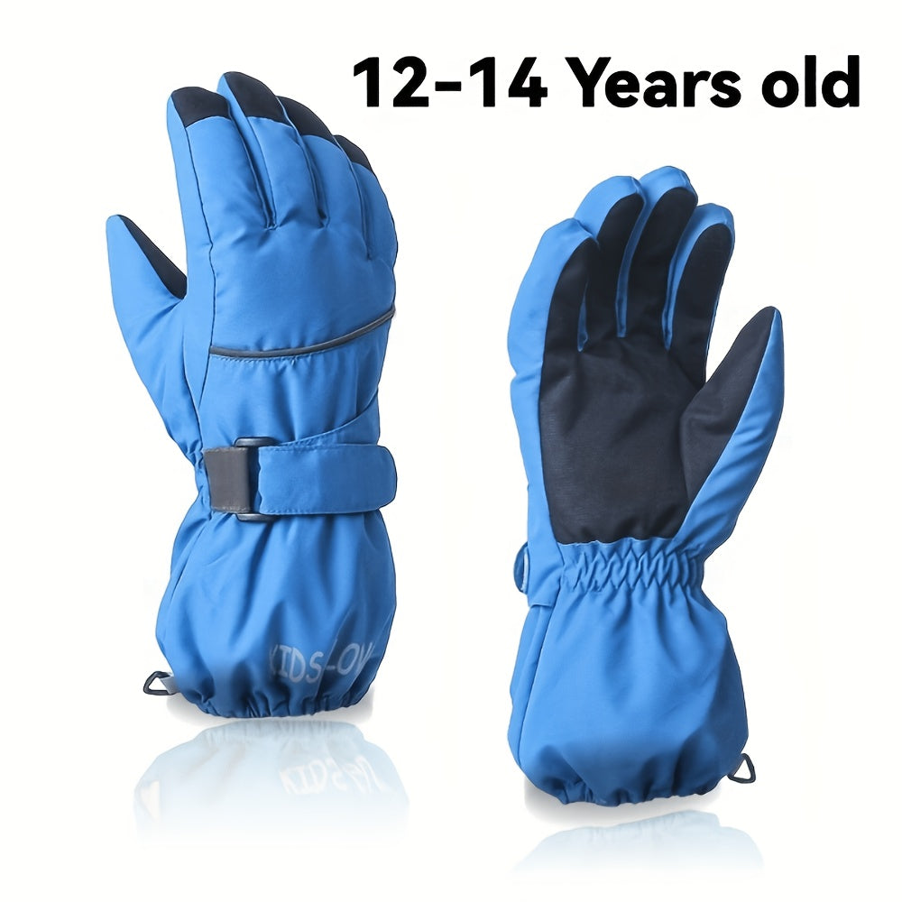 Gants enfant bleus, taille 12-14 ans, vue de face et de la paume