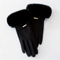 Gants femme coloris noir, col fausse fourrure