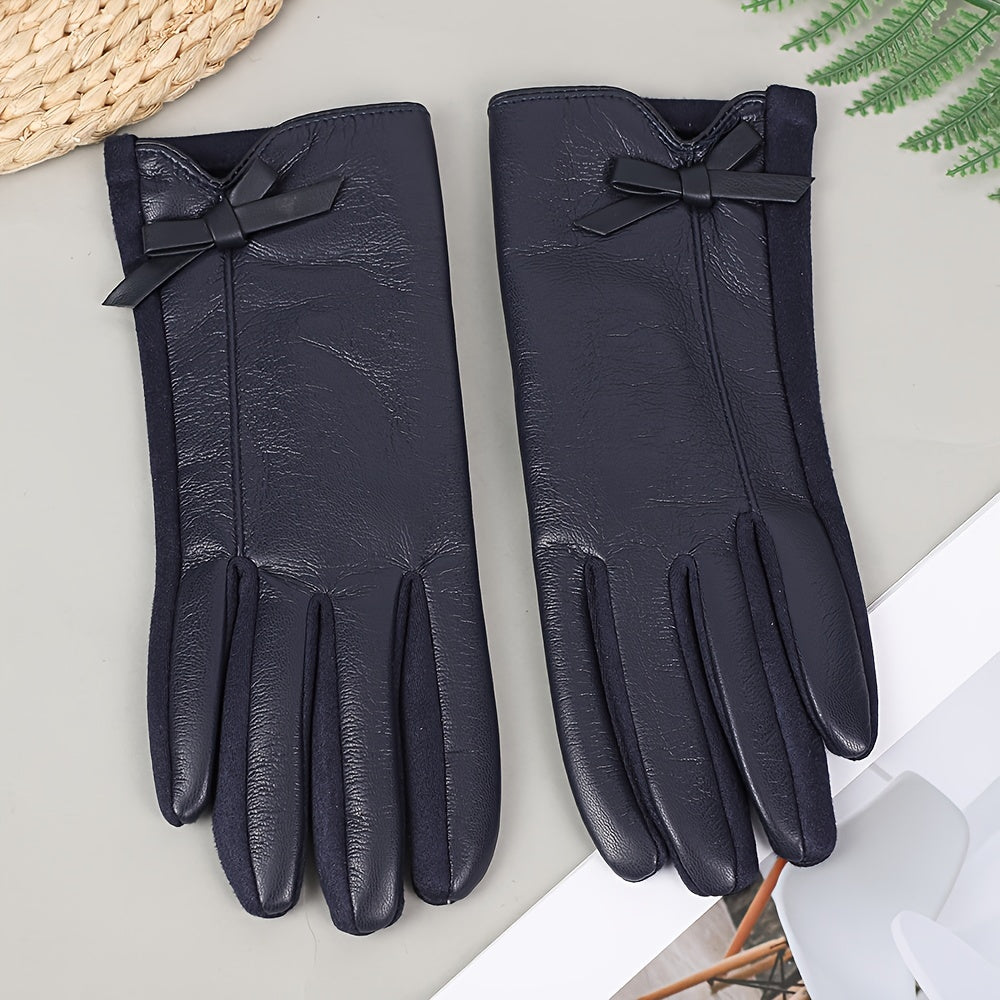 Gant femme bleu marine, vue de face avec nœud au poignet