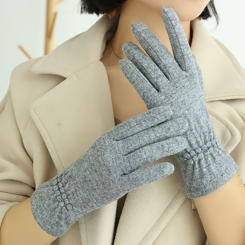 Gant femme gris en laine, maille bouclette au poignet