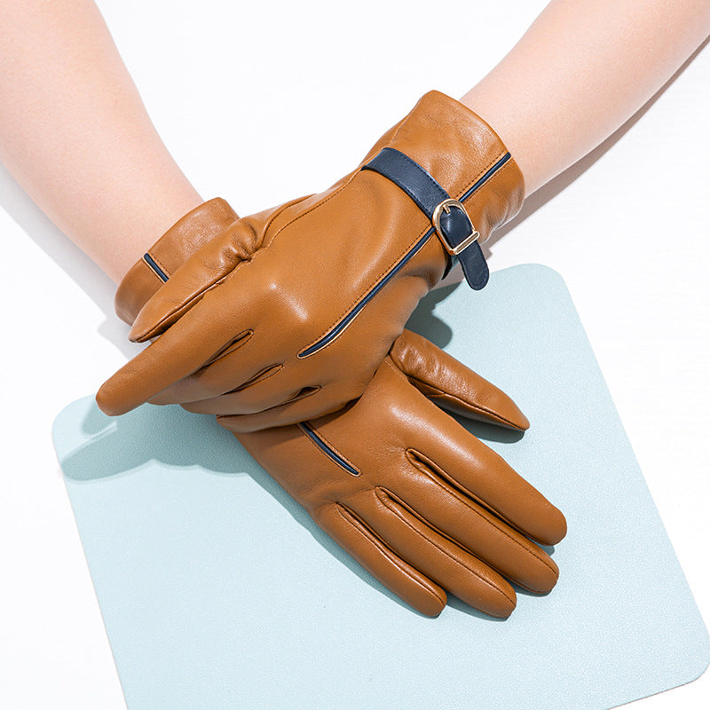 Gants femme peau de mouton coloris brun jaunâtre