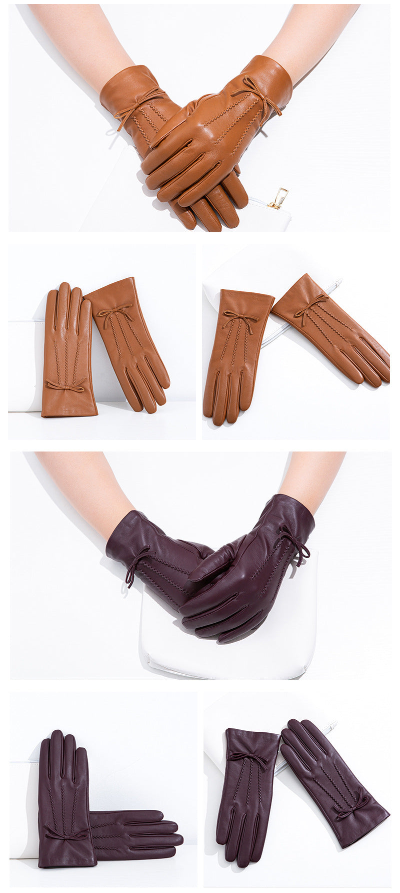 Gants cuir femme, coloris marine, posés à plat