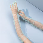 Gants longs femme transparents en tulle vert d'eau