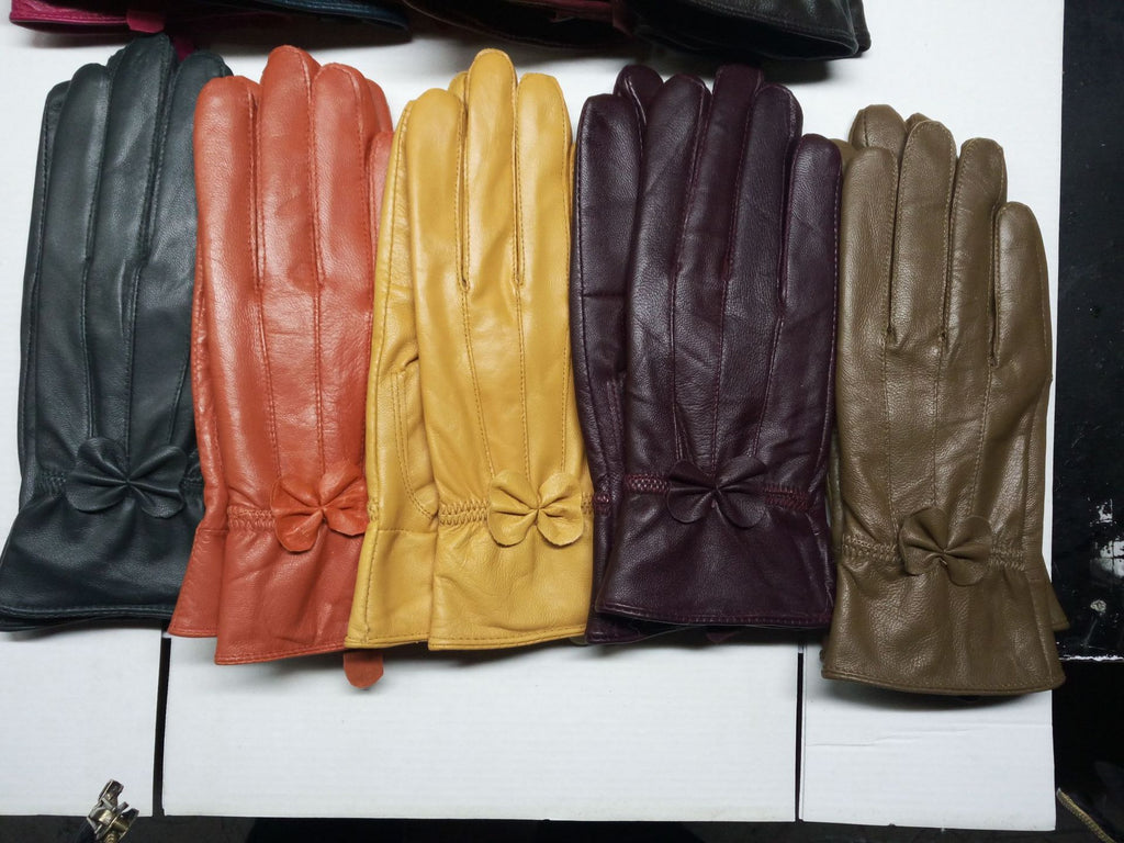 Gants cuir femme violet, vue portée