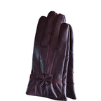 Gants cuir femme violet, nœud décoratif au poignet