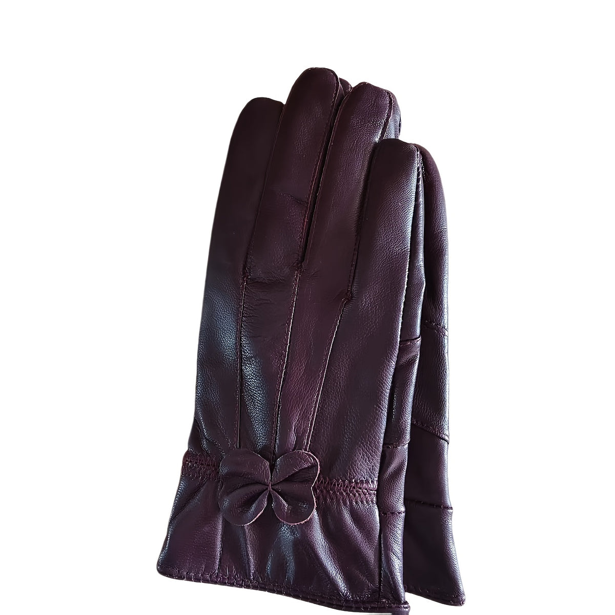 Gants cuir femme violet, nœud décoratif au poignet