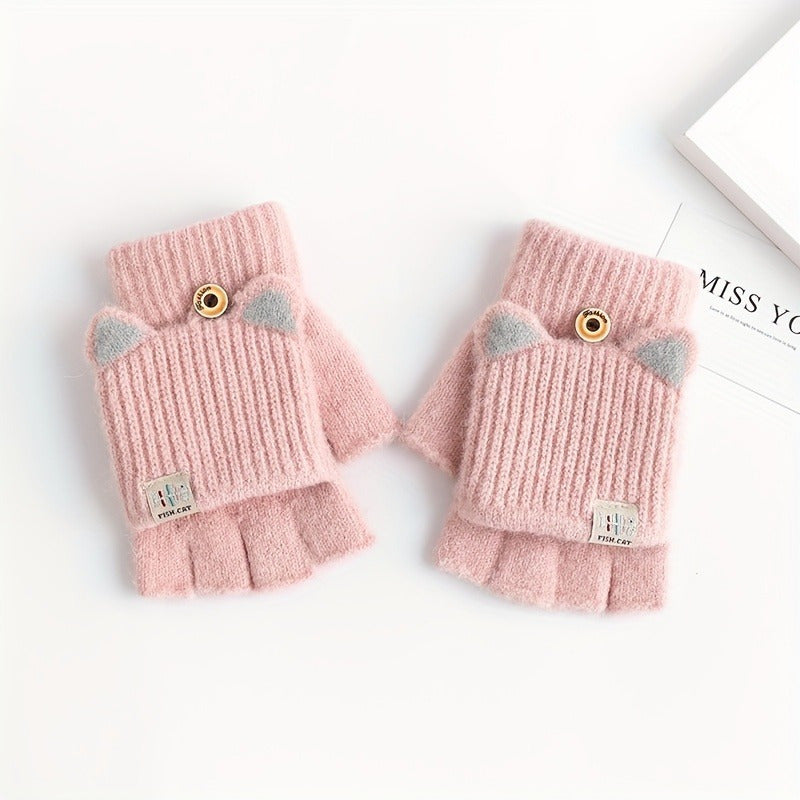Mitaines enfant oreilles de chat, vue détail