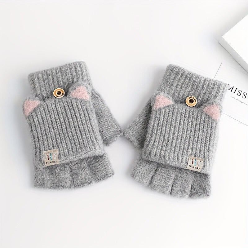 Mitaines enfant oreilles de chat, vue détail
