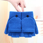 Gants enfant demi-doigts jacquard, coloris bleu