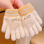 Gants enfant tricotés, coloris kaki
