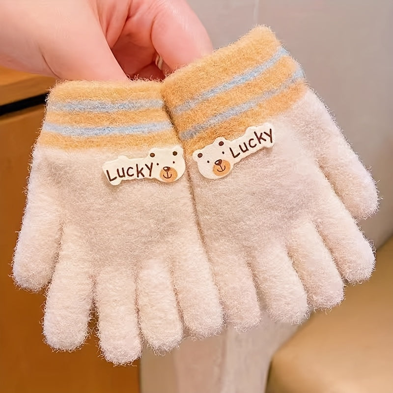 Gants enfant tricotés, coloris kaki