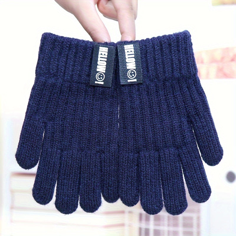 Gants enfant coloris bleu marine, laine tricotée