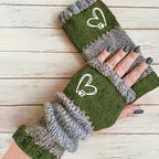 Mitaine femme vert olive, tricot texturé