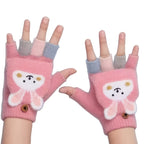 Gants enfant motif lapin et cœur, tissu acrylique doux