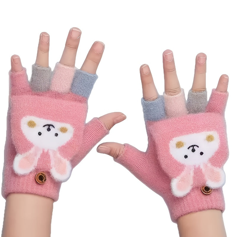 Gants enfant motif lapin et cœur, tissu acrylique doux