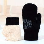 Moufle femme noir en velours, motif flocon de neige