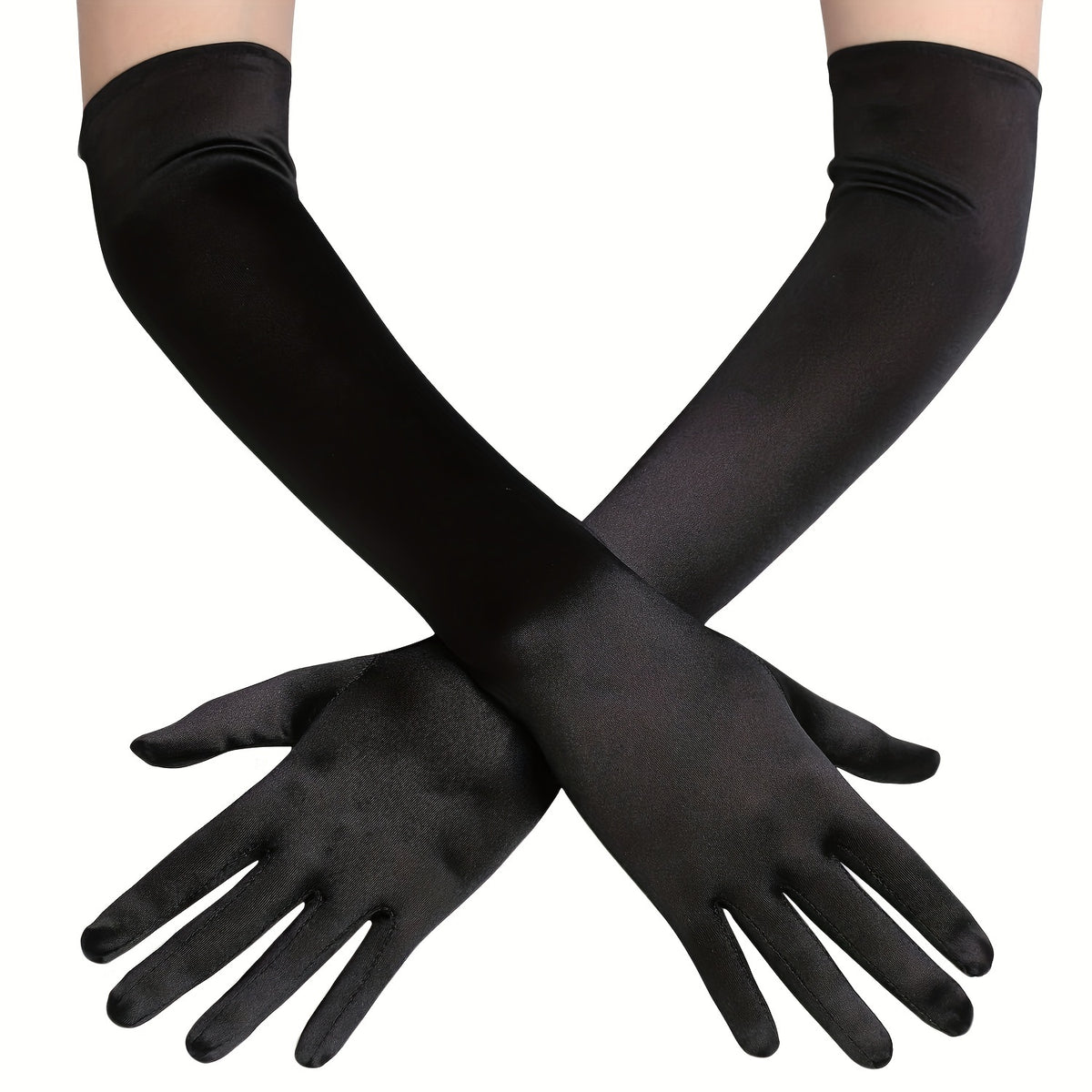 Gants longs femme satin, vue portée sur le bras