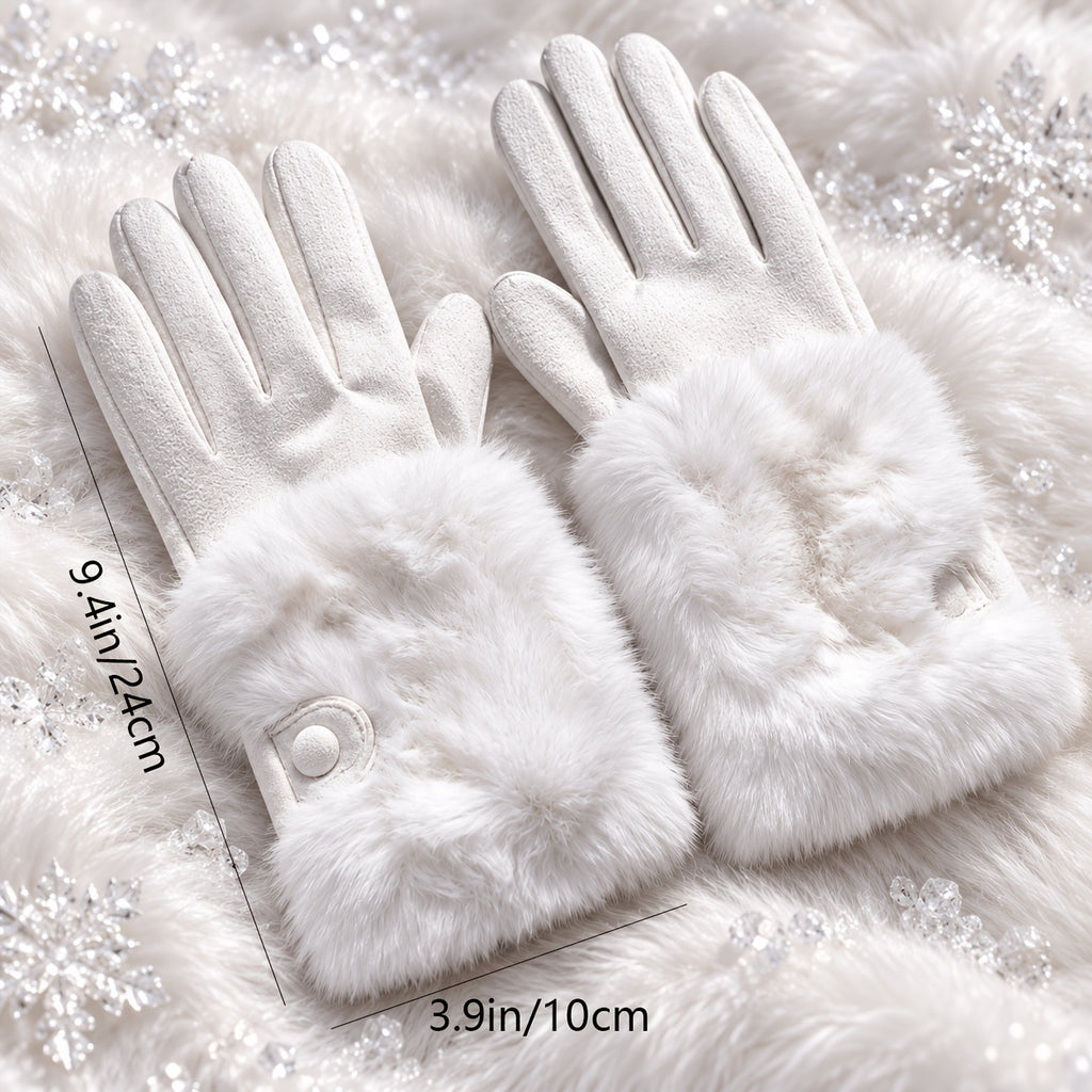 Gants tactiles femme blancs avec leurs mesures : 24 cm de long, 10 cm de large