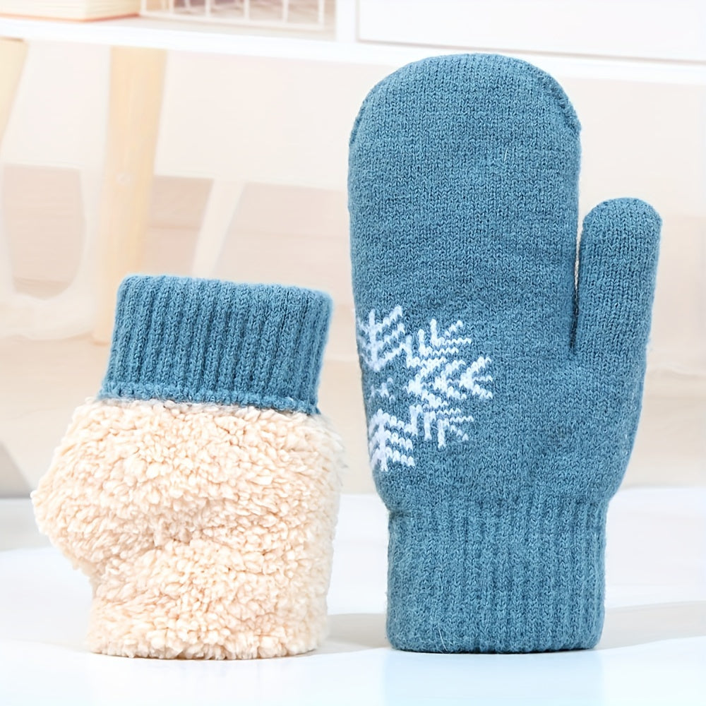 Moufle femme bleu en velours, motif flocon de neige