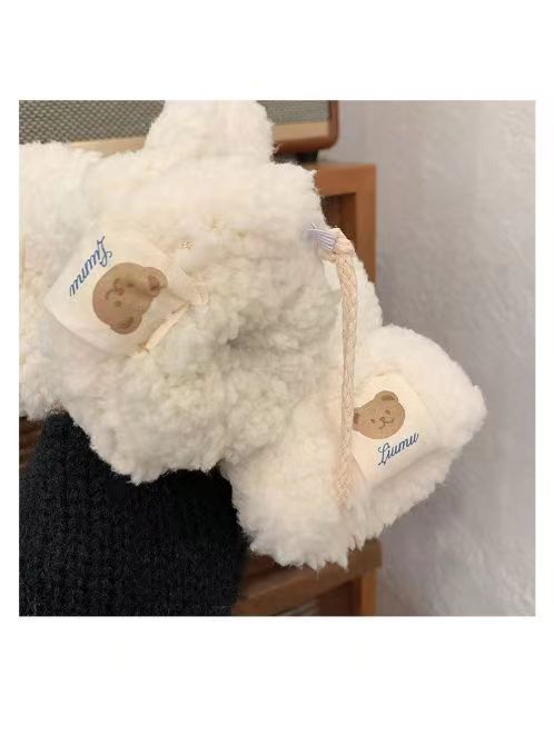 Moufle femme peluche teddy, détail du cordon tressé