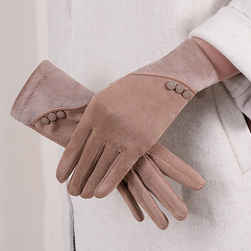 Gants femme vieux rose en suédine, poignet velours et trois boutons