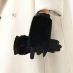 Gants femme brun, revers fausse fourrure