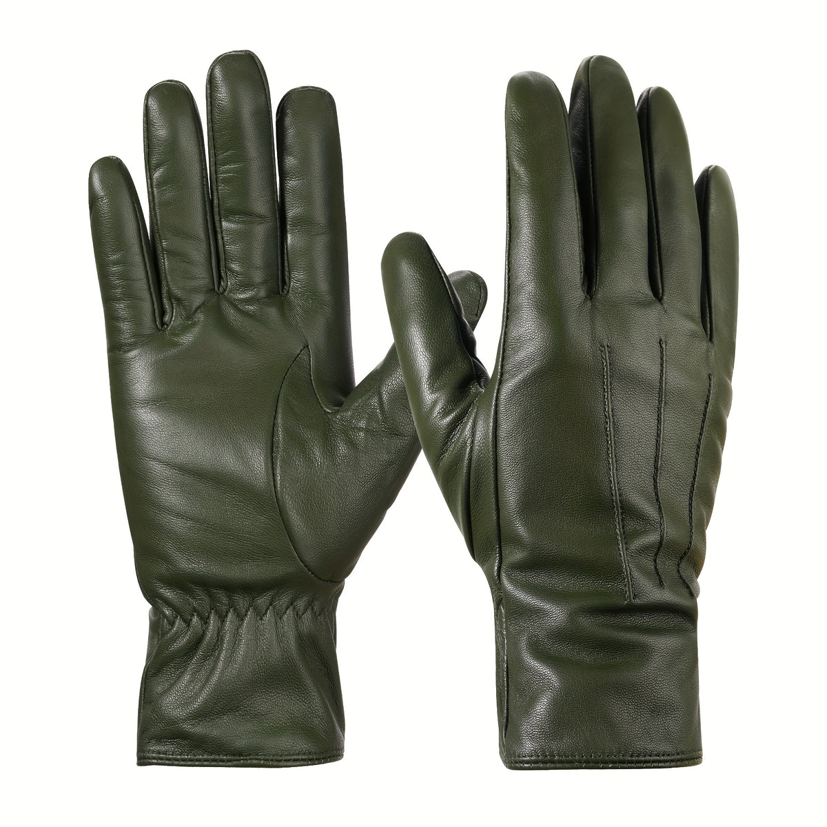 Gants cuir femme, coloris vert foncé