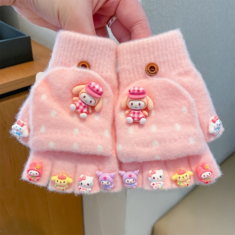 Gants enfant mi-doigts à rabat, vue détail