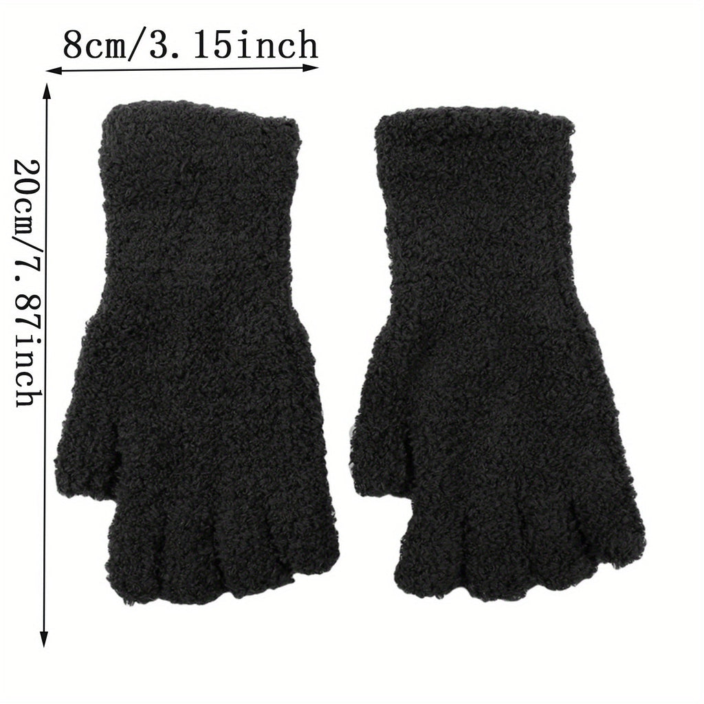 Mitaine femme en tricot peluche noir, dimensions 8x20 cm