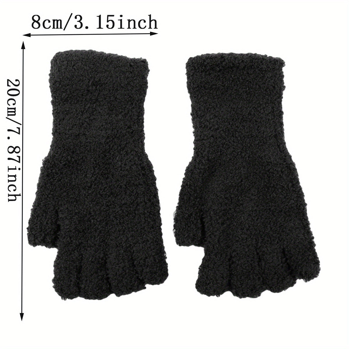 Mitaine femme en tricot peluche noir, dimensions 8x20 cm