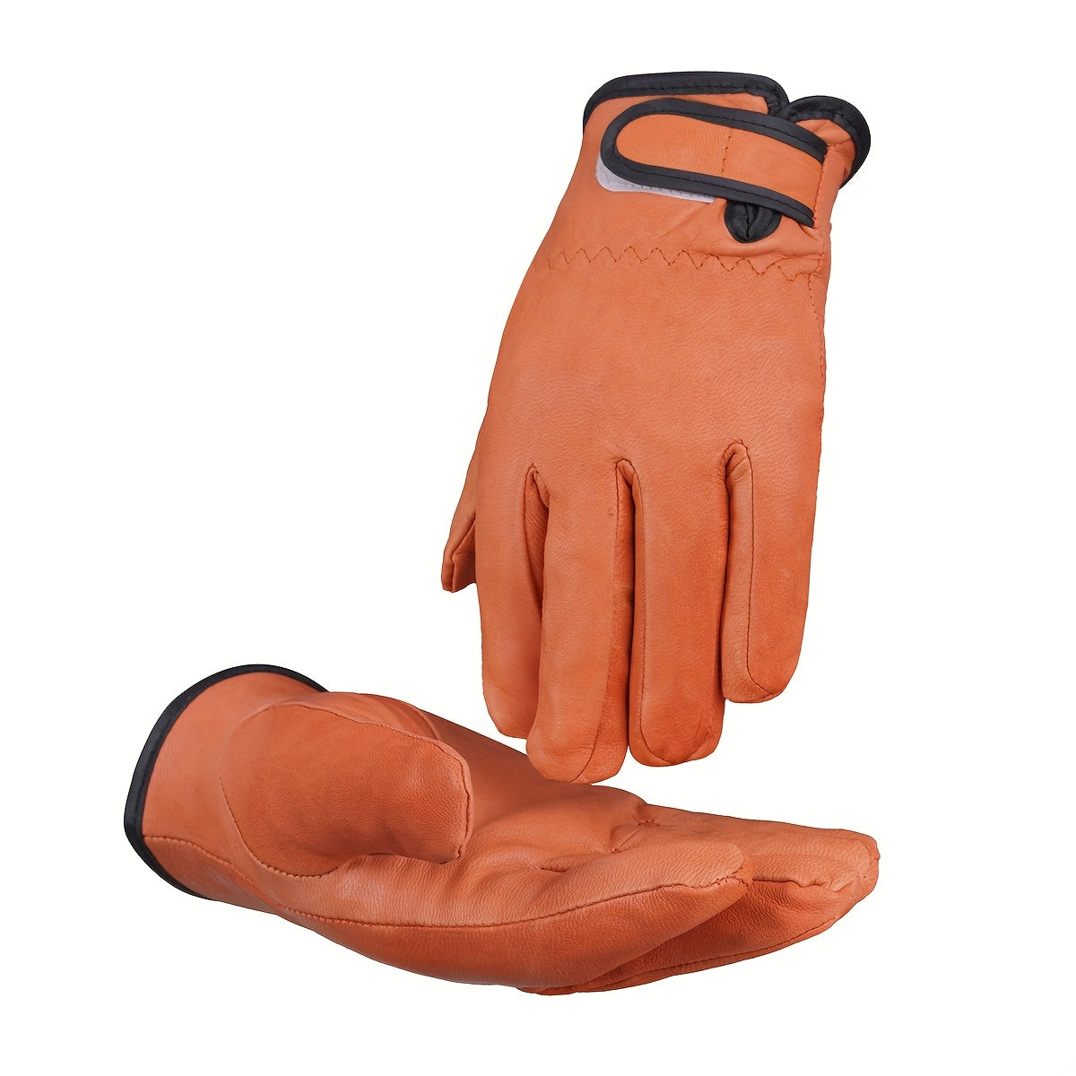 Gants cuir homme orange, vue de la paume renforcée