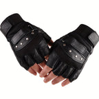 Gants demi-doigts cuir, rivets métalliques