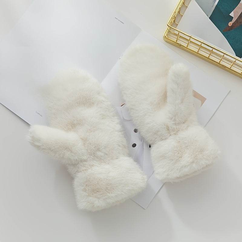 Moufle femme fausse fourrure blanche