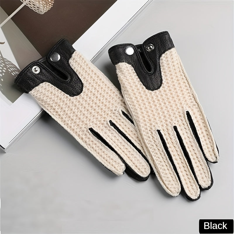 Gants cuir homme rétro, coloris noir, dos en maille