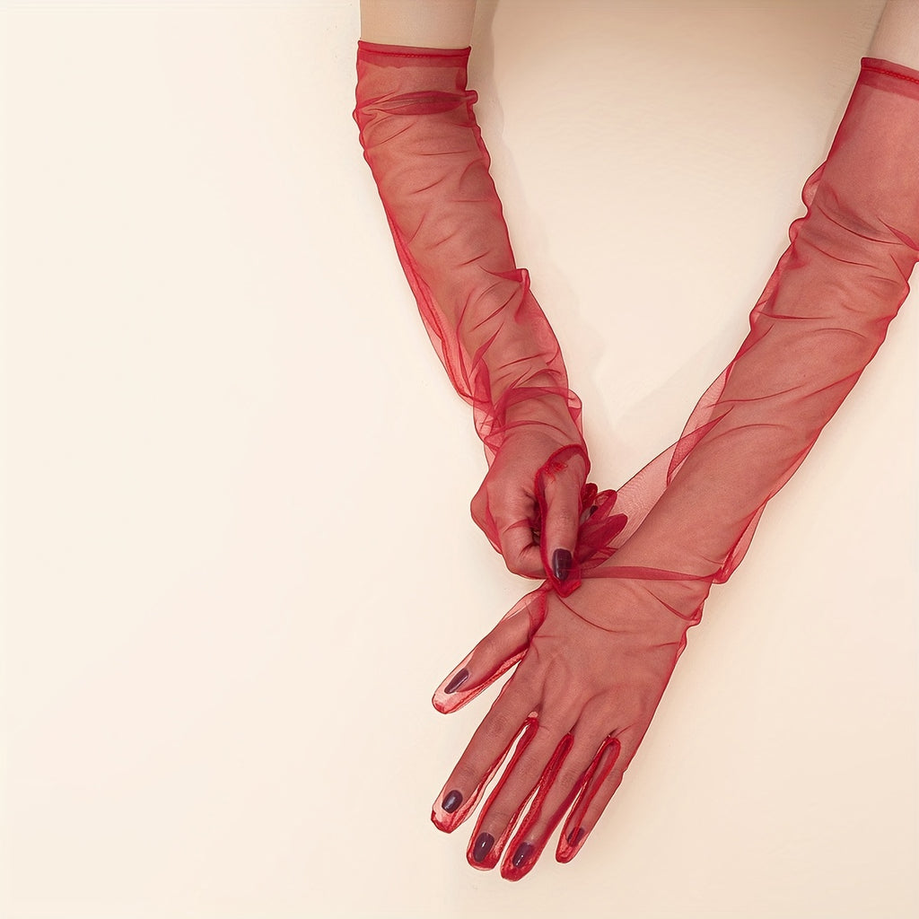 Gants longs femme transparents, vue de profil