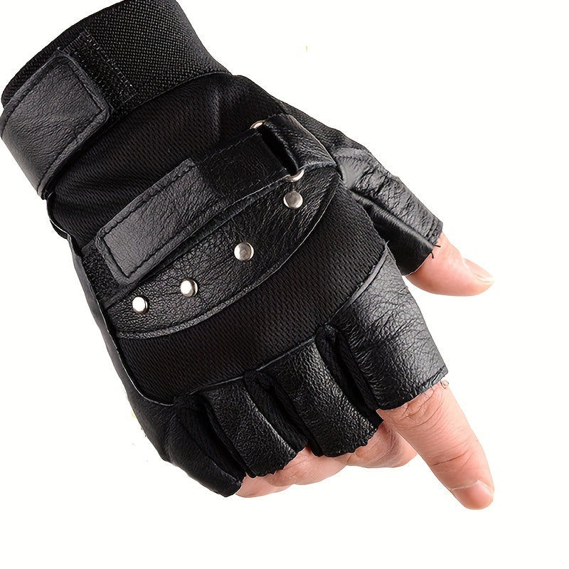 Gants demi-doigts cuir, vue détail