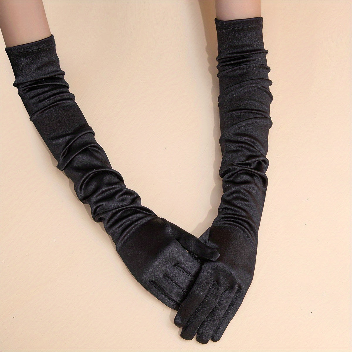 Gants longs femme satin coloris noir