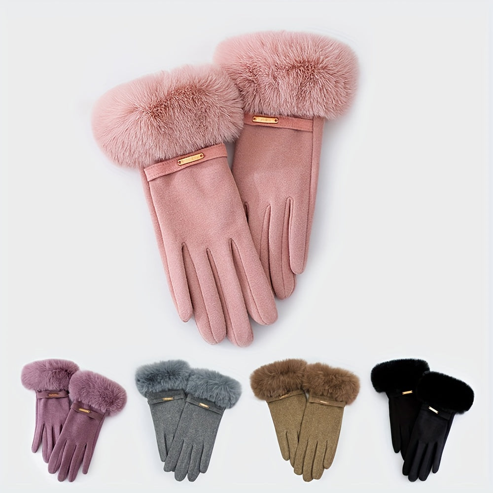 Gants femme rose à large col en fausse fourrure